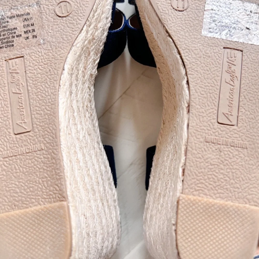 SOLD American Eagle 11 Navy Blue Espadrille Wedge Sandals - Picture 3 of 14